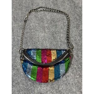 Steve Madden Crossbody Bag Womens Small Multicolor Sequin Stripe Chain Party